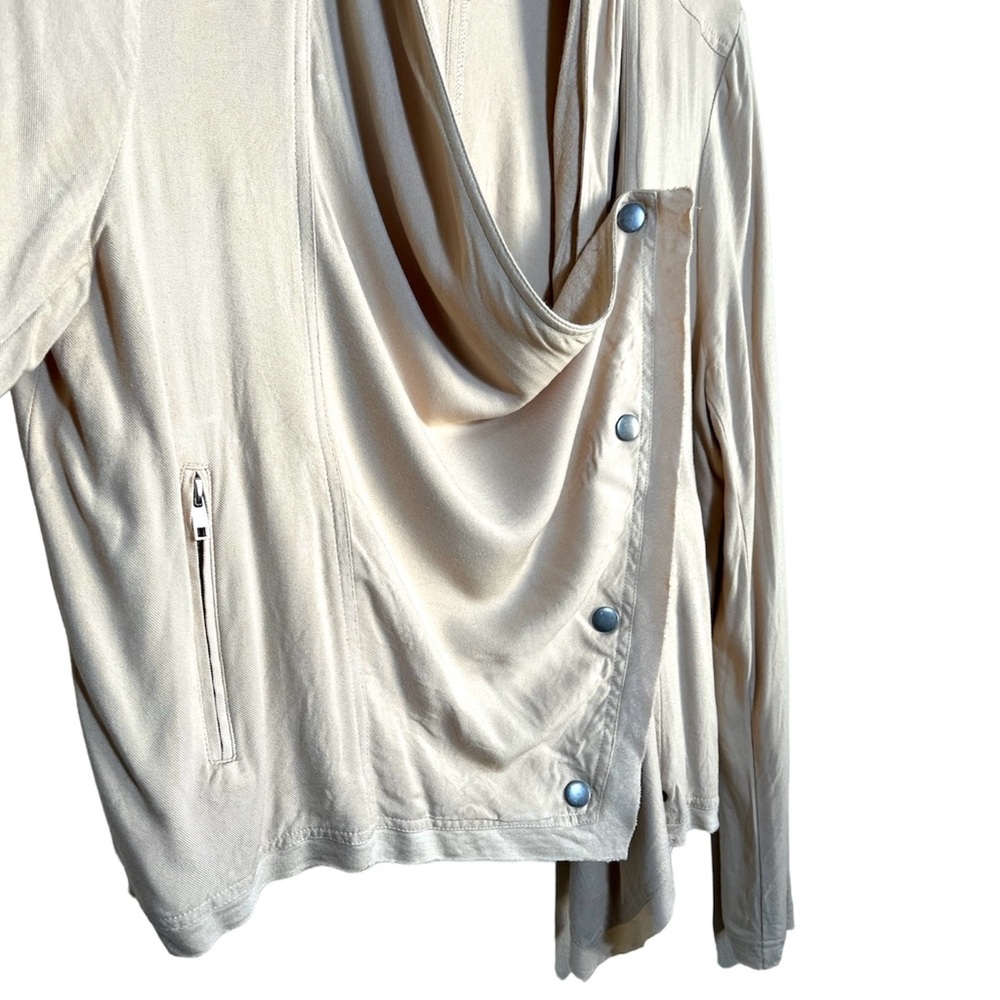 LOVE TREE | Beige Moto Minimalist Casual Chic Button Wrap Jacket Size L - Picture 3 of 4